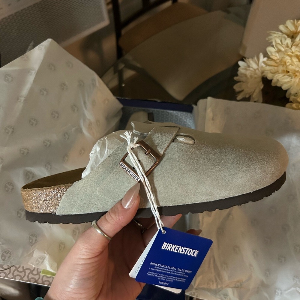 Birkenstock Beige Suede Clogs